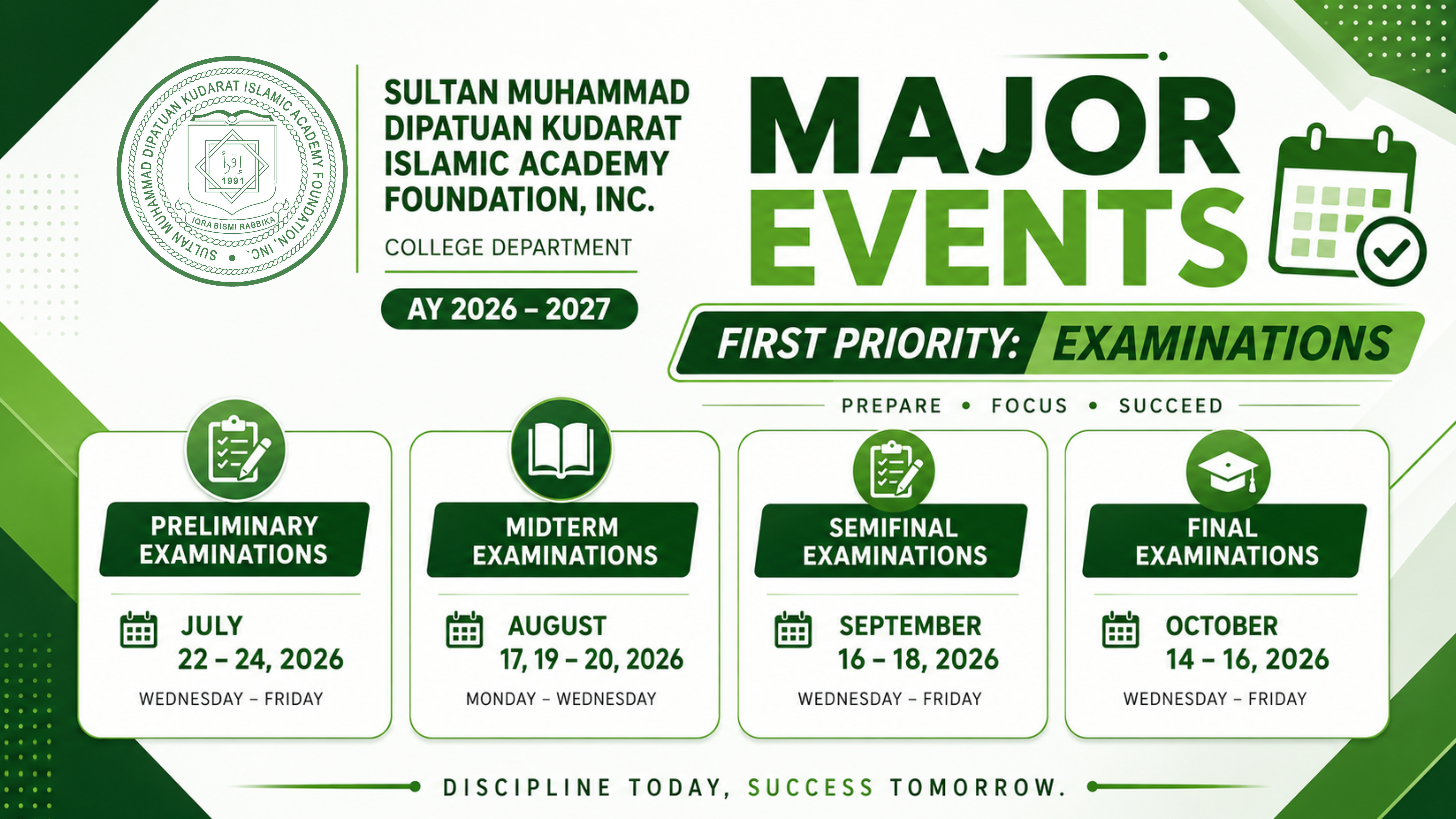 Read more about the article College Department Calendar of Activities 2026-2027