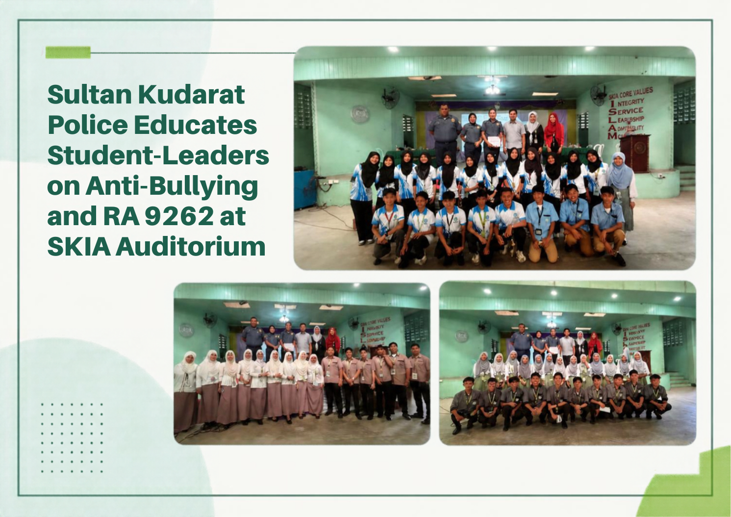 You are currently viewing Sultan Kudarat Police Educates Student-Learners on Anti-Bullying and RA 9262 at SKIA Auditorium